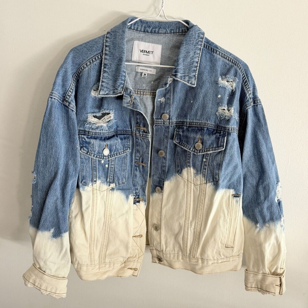 Vervet Los Angeles Women’s Denim Jacket Size Medium Oversized Distressed Dip Dye - Picture 2 of 11
